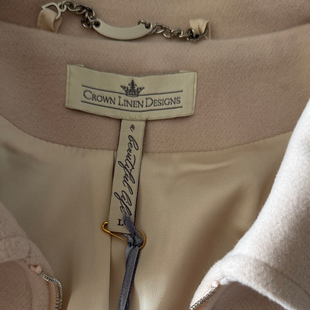 Crown Linen Designs Wool Cashmere Blend Women's Blush Utility Jacket Large New - Picture 4 of 10